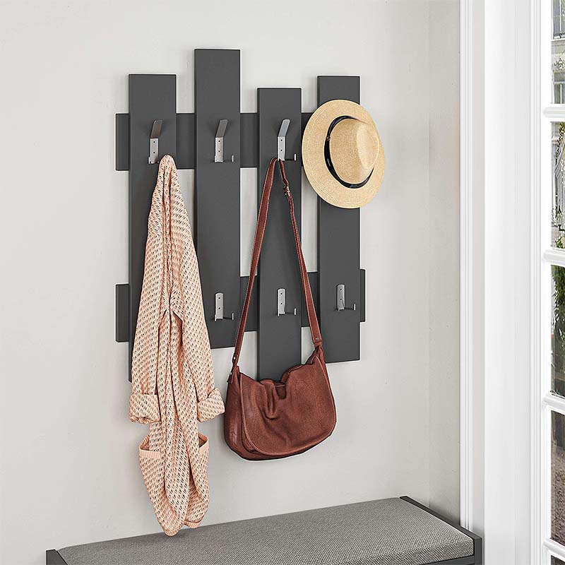 Wall Hanger MODERNO in anthracite color, featuring eight metal hooks and a sleek design, perfect for home or business use.